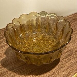 Vintage Amber Glass Scalloped Bowl